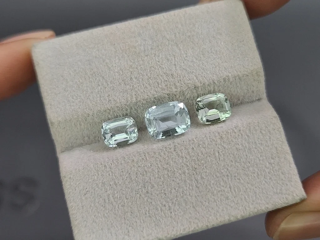 Сет аквамаринов в огранке кушон 2,94 карат, Мадагаскар Изображение №5