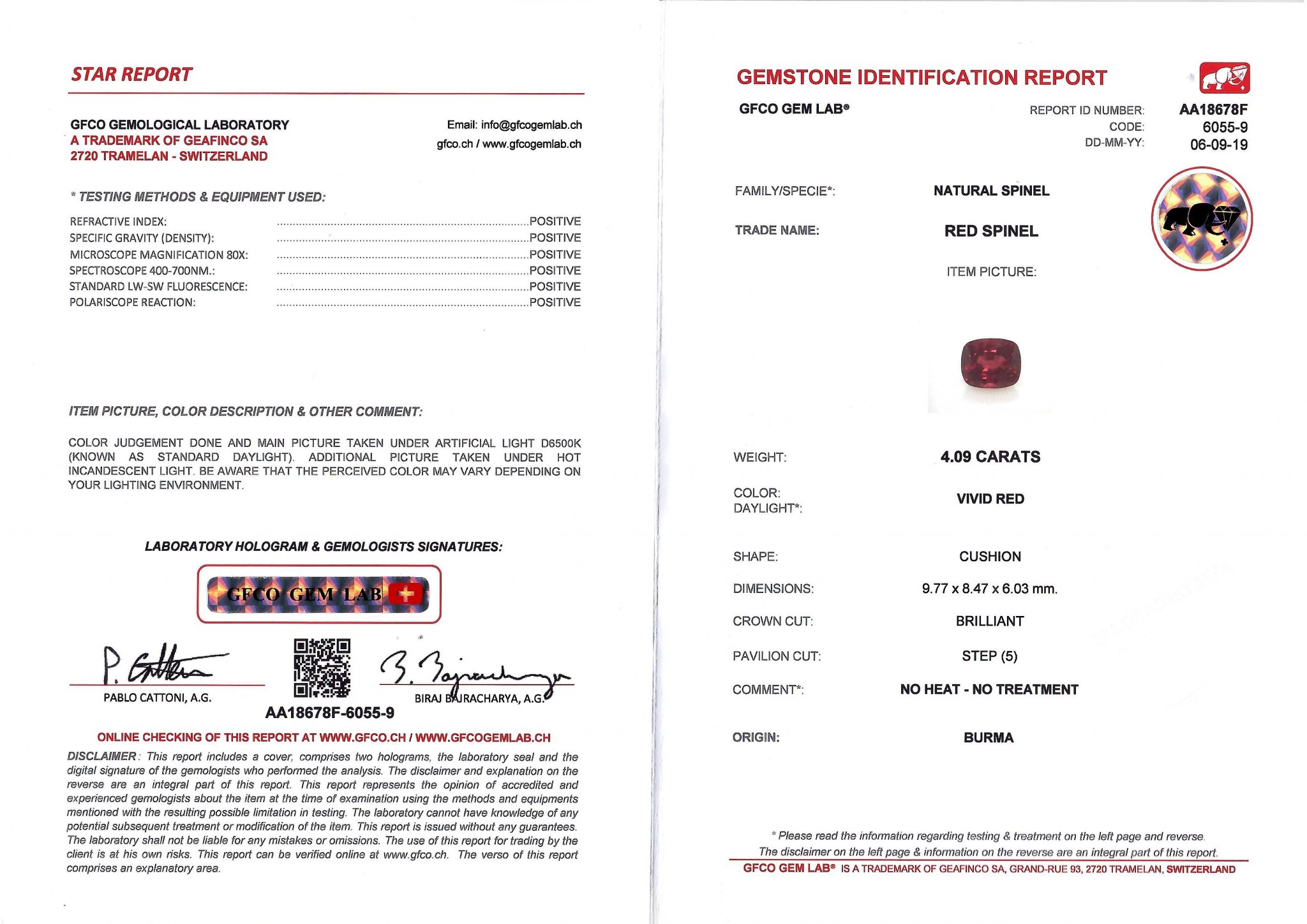 Красная бирманская шпинель 4,10 карат, GFCO, MGL Изображение №5
