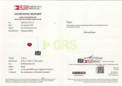 Сертификат Пара негретых рубинов 8,04 карат, Pigeon's blood, Мозамбик, GRS