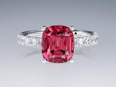 Кольцо с красно-розовым рубеллитом 3,42 карата и бриллиантами в белом золоте 750 пробы photo