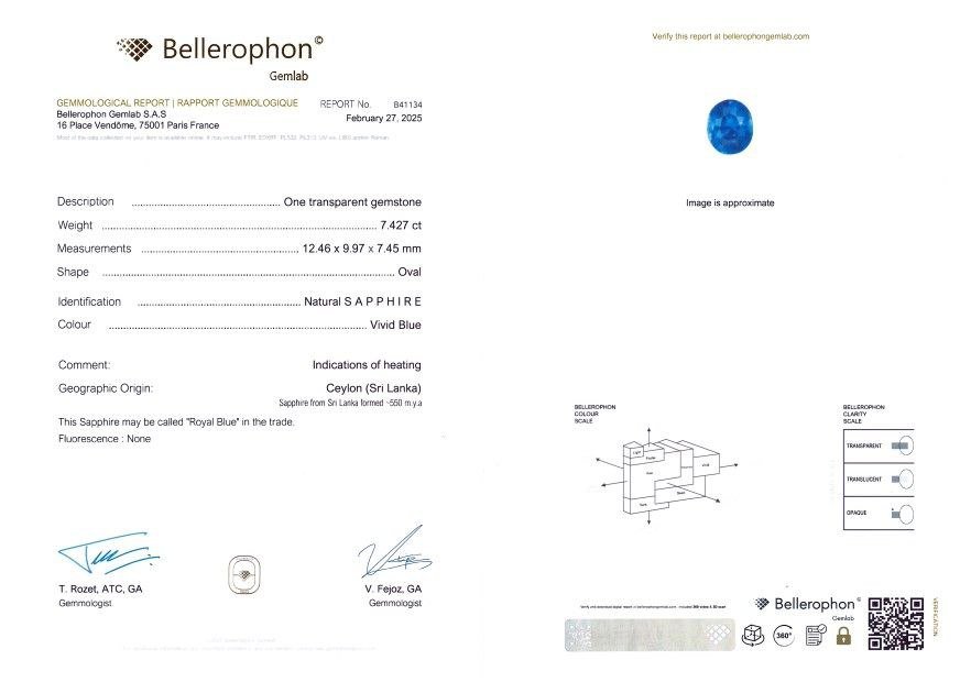 Кольцо с сапфиром 7.42 ct цветом Royal Blue и бриллиантами в белом золоте 750 пробы Изображение №7