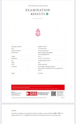 Сертификат Негретый сапфир Падпараджа в огранке груша 4,52 карат, Шри-Ланка 