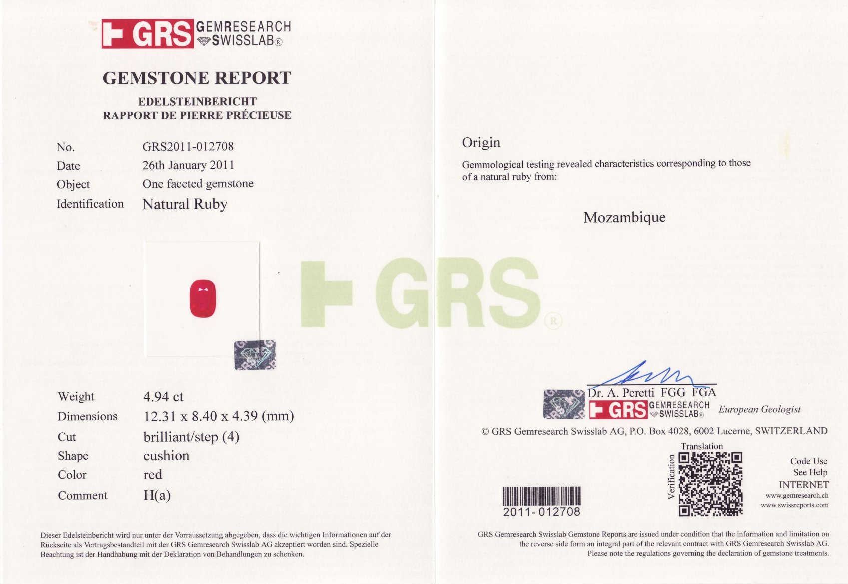 Пара крупных рубинов 10,05 карат, Мозамбик (GRS) Изображение №7