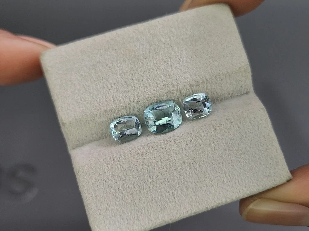 Сет аквамаринов в огранке кушон 2,54 карат, Мадагаскар Изображение №5