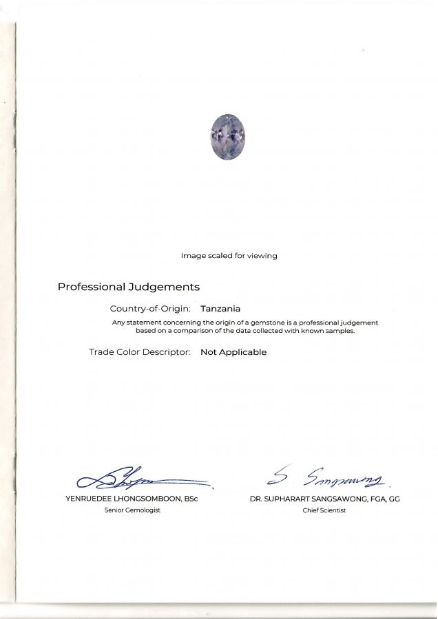 Сертификат Лавандовый танзанит 2,74 карата
