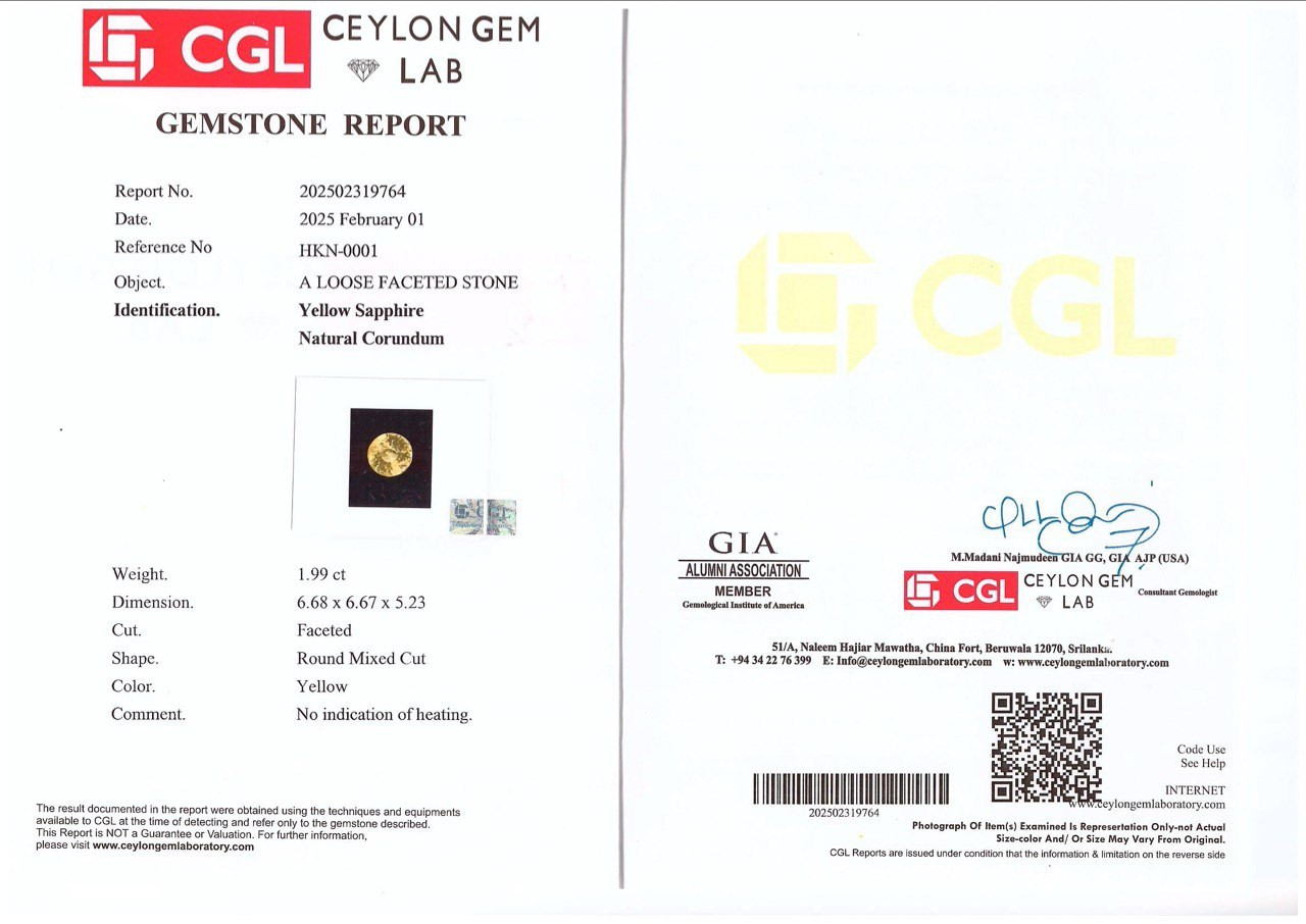 Негретый желтый сапфир в огранке круг 1,99 карат, Шри-Ланка Изображение №6