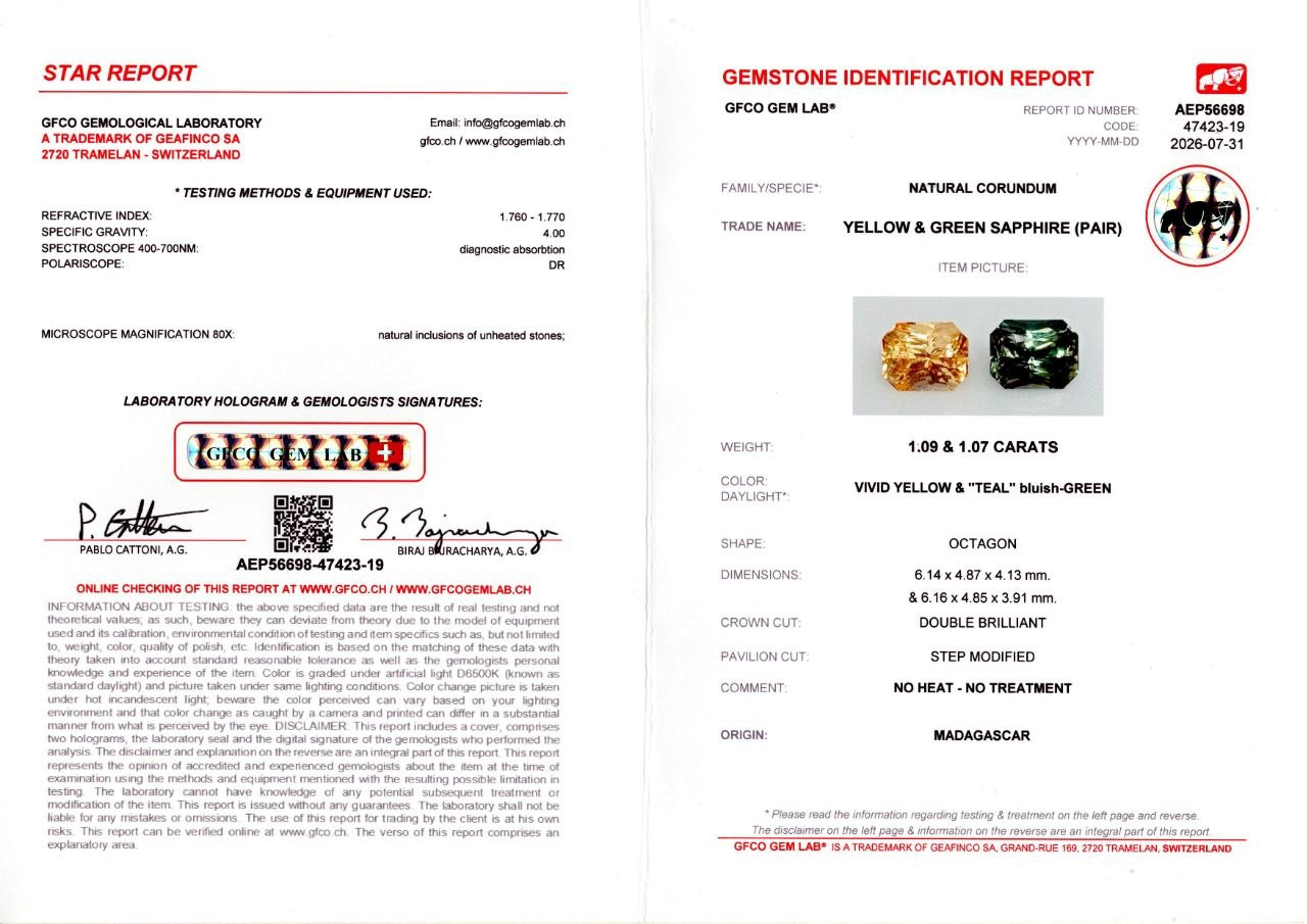 Контрастная пара негретых сапфиров в огранке радиант 2,16 карата, Мадагаскар Изображение №5