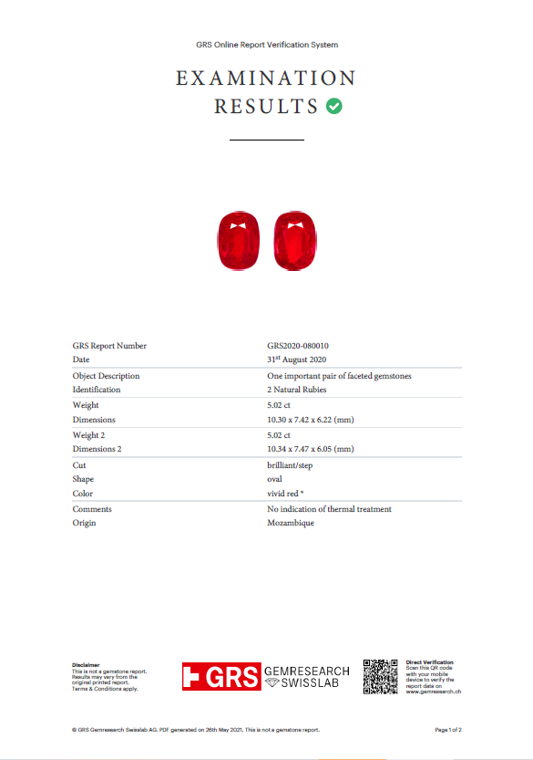 Уникальная пара негретых рубинов 10,04 карат цвета Vivid Red - Pigeon's blood, Мозамбик, GRS/SSEF Изображение №13