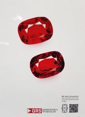 Сертификат Уникальная пара негретых рубинов 10,04 карат цвета Vivid Red - Pigeon's blood, Мозамбик, GRS/SSEF