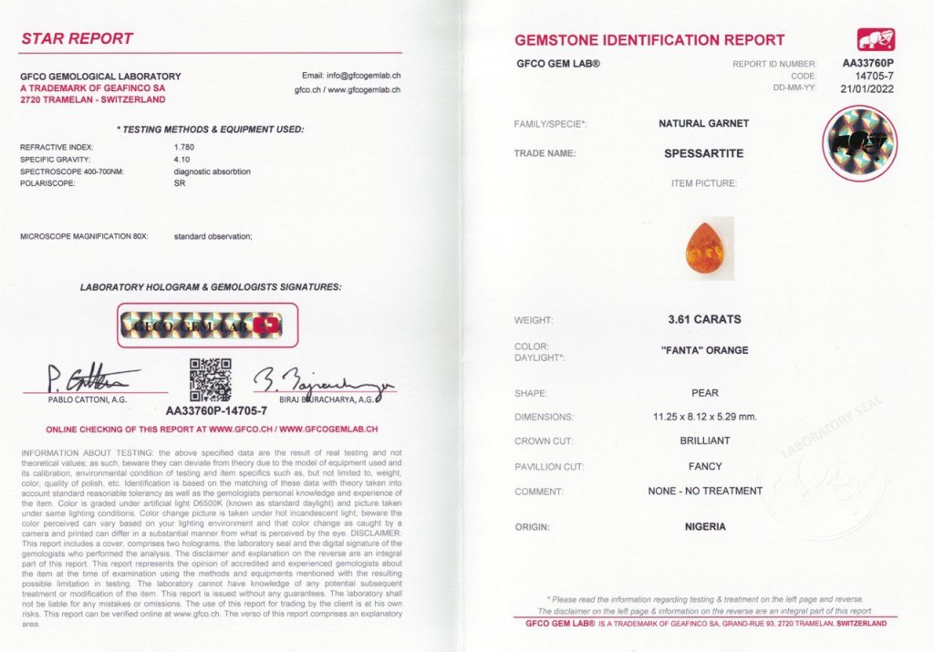 Спессартин цвета Fanta в огранке груша 3,61 карата, Нигерия, GFCO Изображение №5