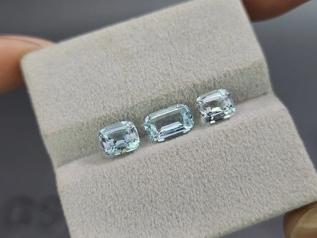 Сет аквамаринов в огранке кушон 2,74 карат, Мадагаскар Изображение №5