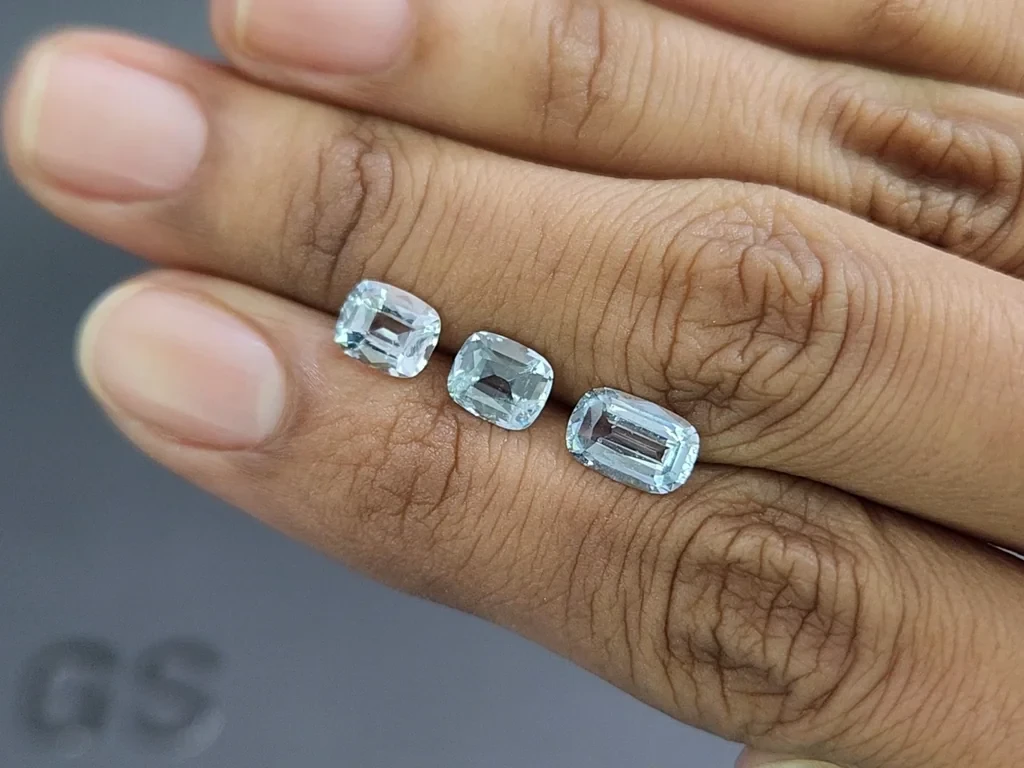 Сет аквамаринов в огранке кушон 2,74 карат, Мадагаскар Изображение №2