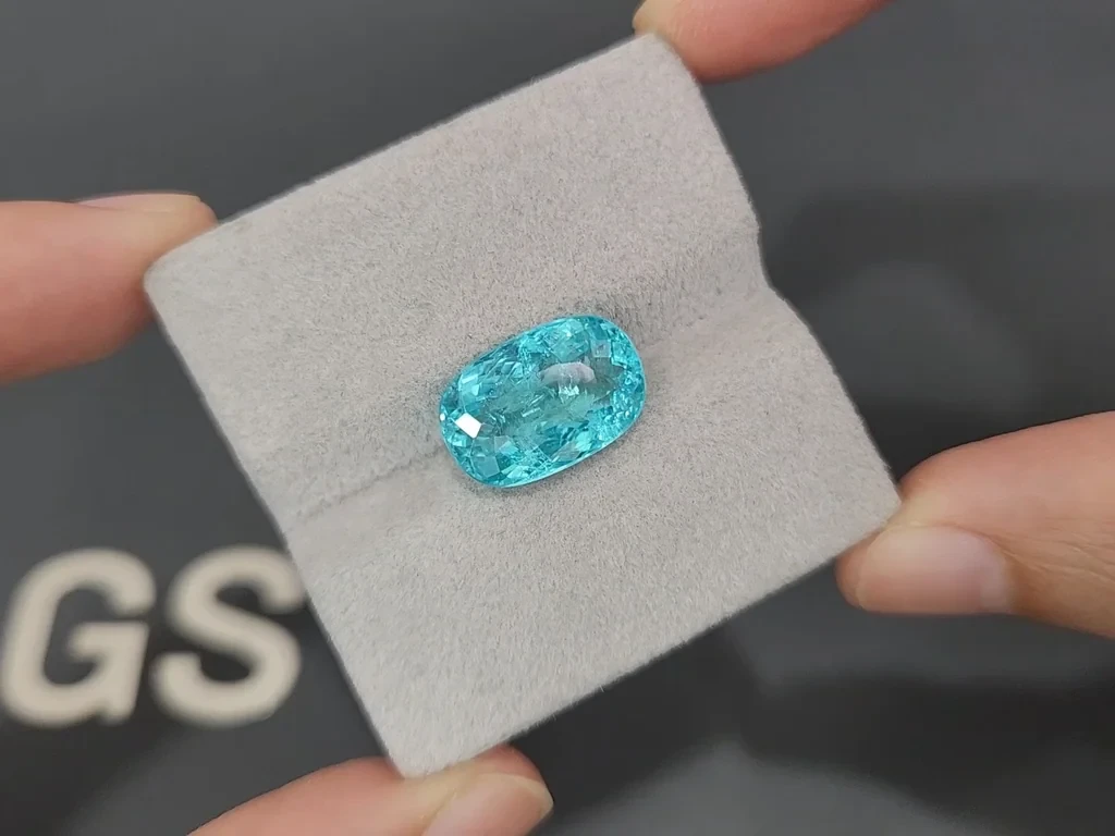 Неоново зеленовато-голубой турмалин Параиба в огранке кушон 7,47 карат, Мозамбик Изображение №4