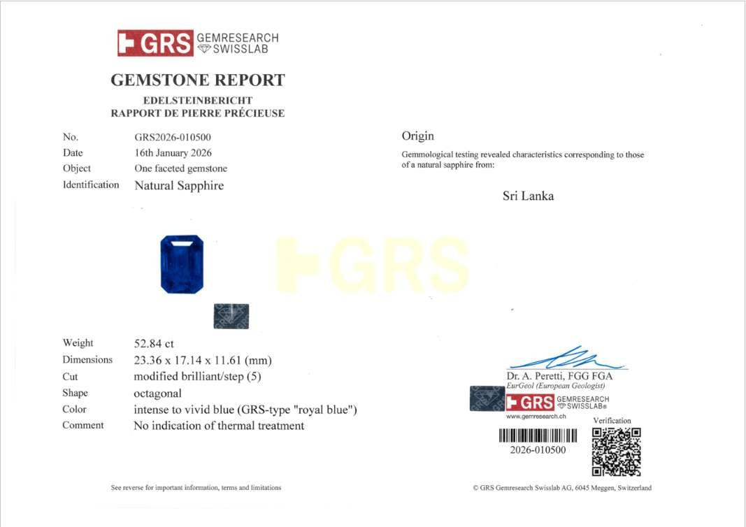Негретый сапфир Royal Blue в огранке октагон 52,84 карат, Шри-Ланка Изображение №4