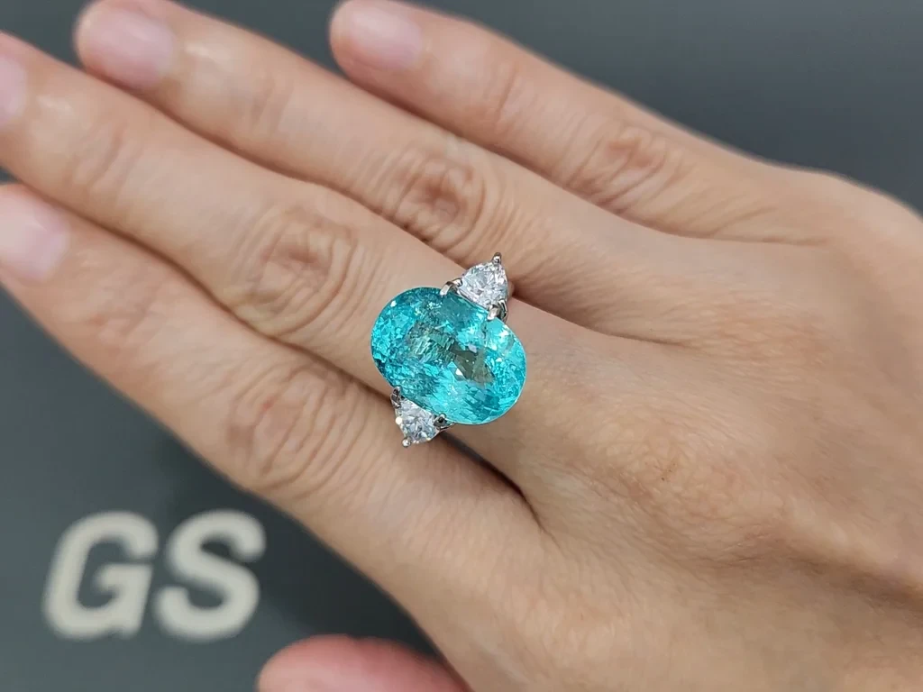 Неоновый зеленовато-голубой турмалин Параиба в огранке овал 9,91 карат, Мозамбик Изображение №5