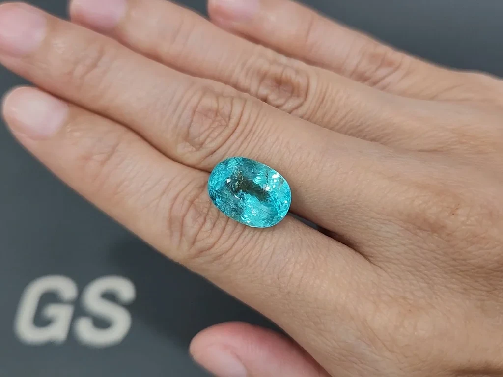 Неоновый зеленовато-голубой турмалин Параиба в огранке овал 9,91 карат, Мозамбик Изображение №2