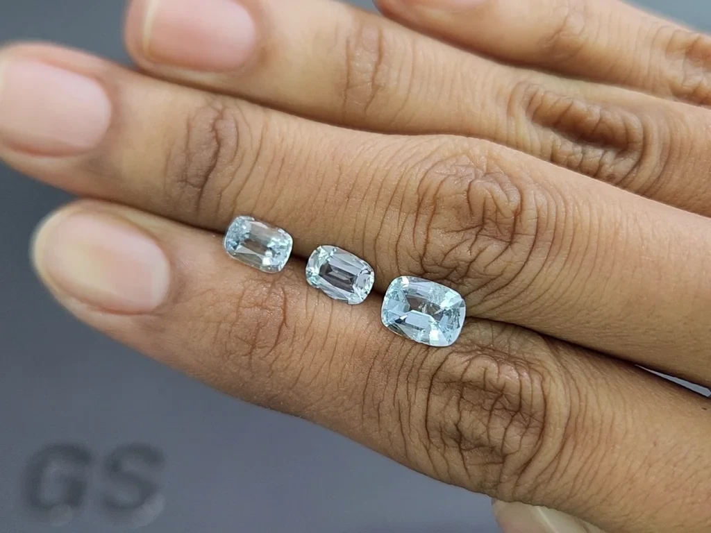 Сет аквамаринов в огранке кушон 2,56 карат, Мадагаскар Изображение №2