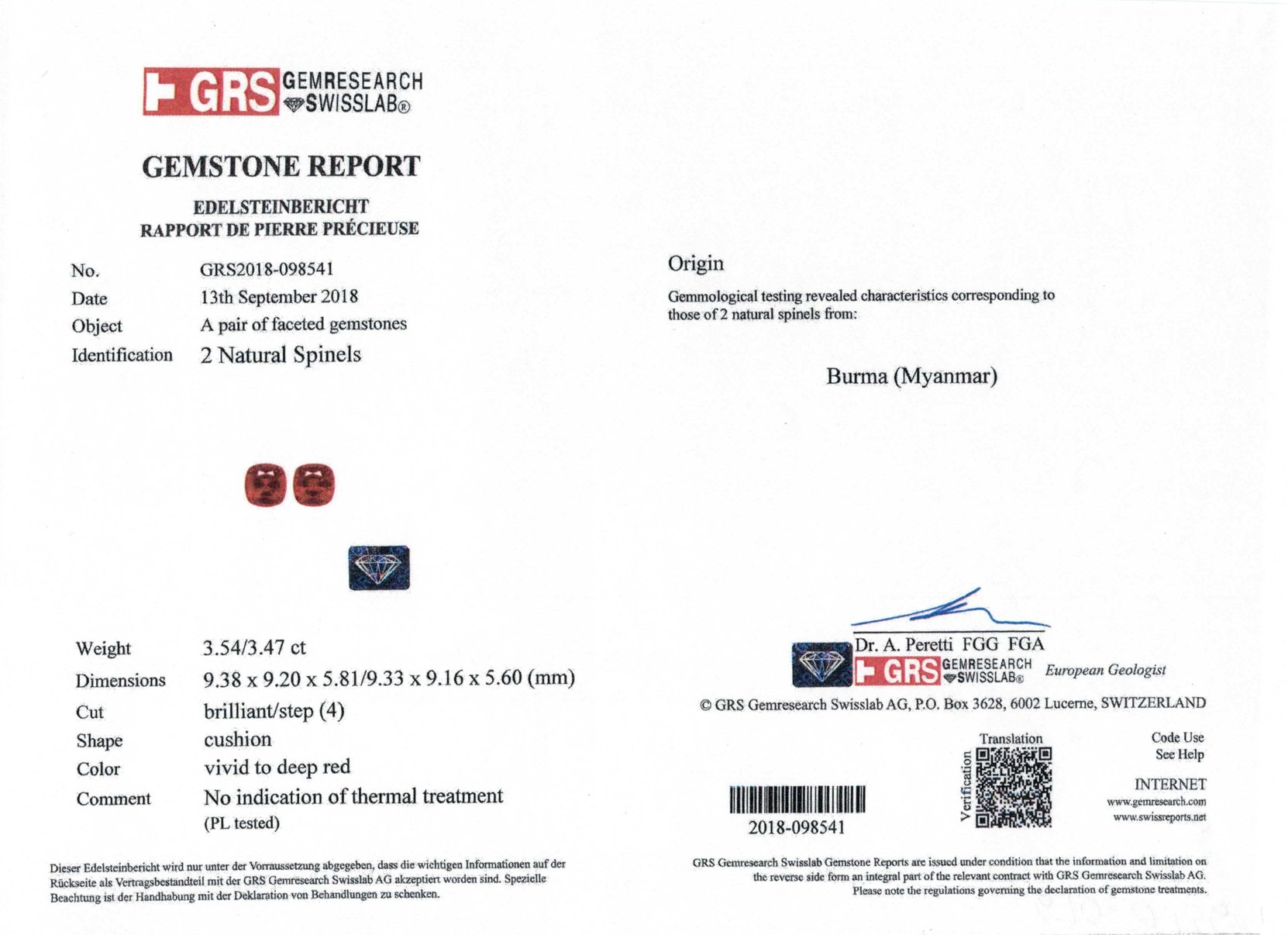Пара ярко-красной бирманской шпинели 7,01 карат, GRS Изображение №6