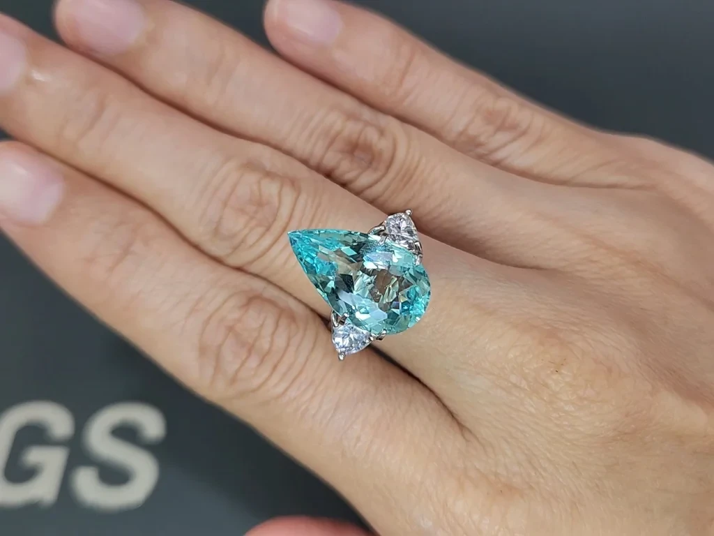 Неоновый зеленовато-голубой турмалин Параиба в огранке груша 7,60 карат, Мозамбик Изображение №5