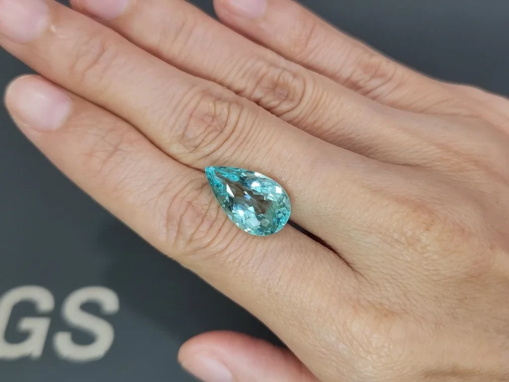 Неоновый зеленовато-голубой турмалин Параиба в огранке груша 7,60 карат, Мозамбик Изображение №2