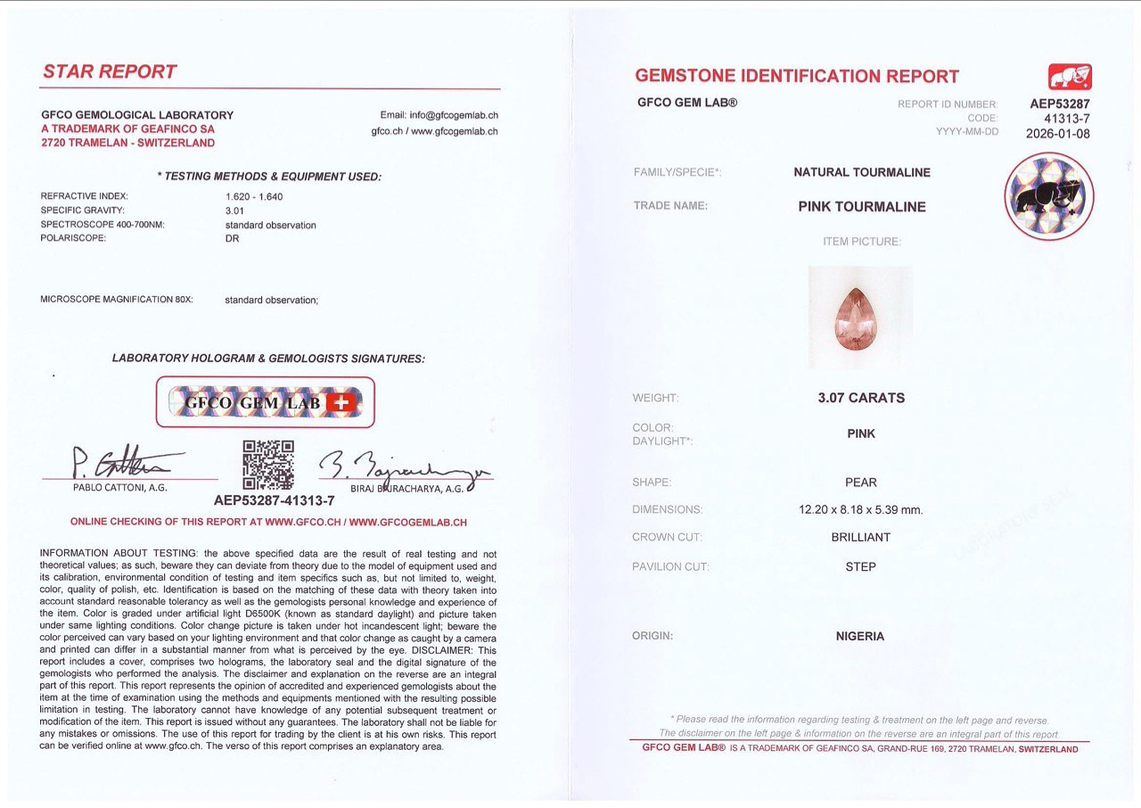 Контрастная пара из аквамарина и турмалина в огранке груша 5,93 карат, Мозамбик, Нигерия Изображение №6