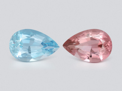 Контрастная пара из аквамарина и турмалина в огранке груша 5,93 карат, Мозамбик, Нигерия photo