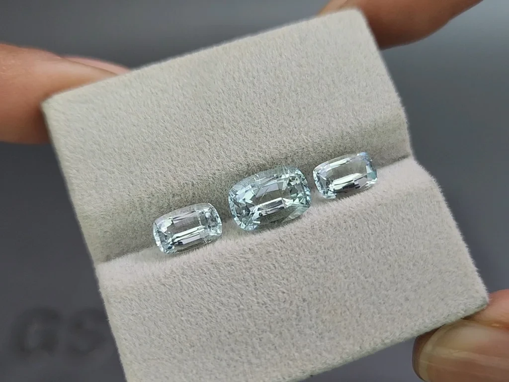 Сет аквамаринов в огранке кушон 3,39 карат, Мадагаскар Изображение №5