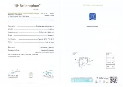Сертификат Синий сапфир цвета Cornflower 3,50 карат в огранке кушон, Шри-Ланка