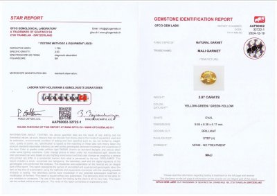 Сертификат Мали гранат в огранке овал 2,87 карата, Африка