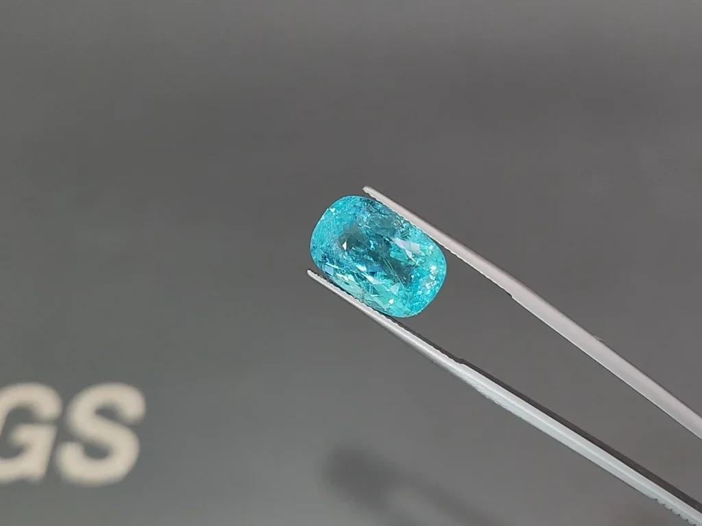 Неоновый зеленовато-голубой турмалин Параиба в огранке кушон 13,12 карат, Мозамбик Изображение №3