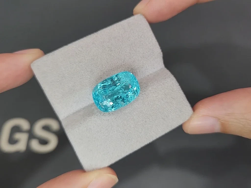 Неоновый зеленовато-голубой турмалин Параиба в огранке кушон 13,12 карат, Мозамбик Изображение №4