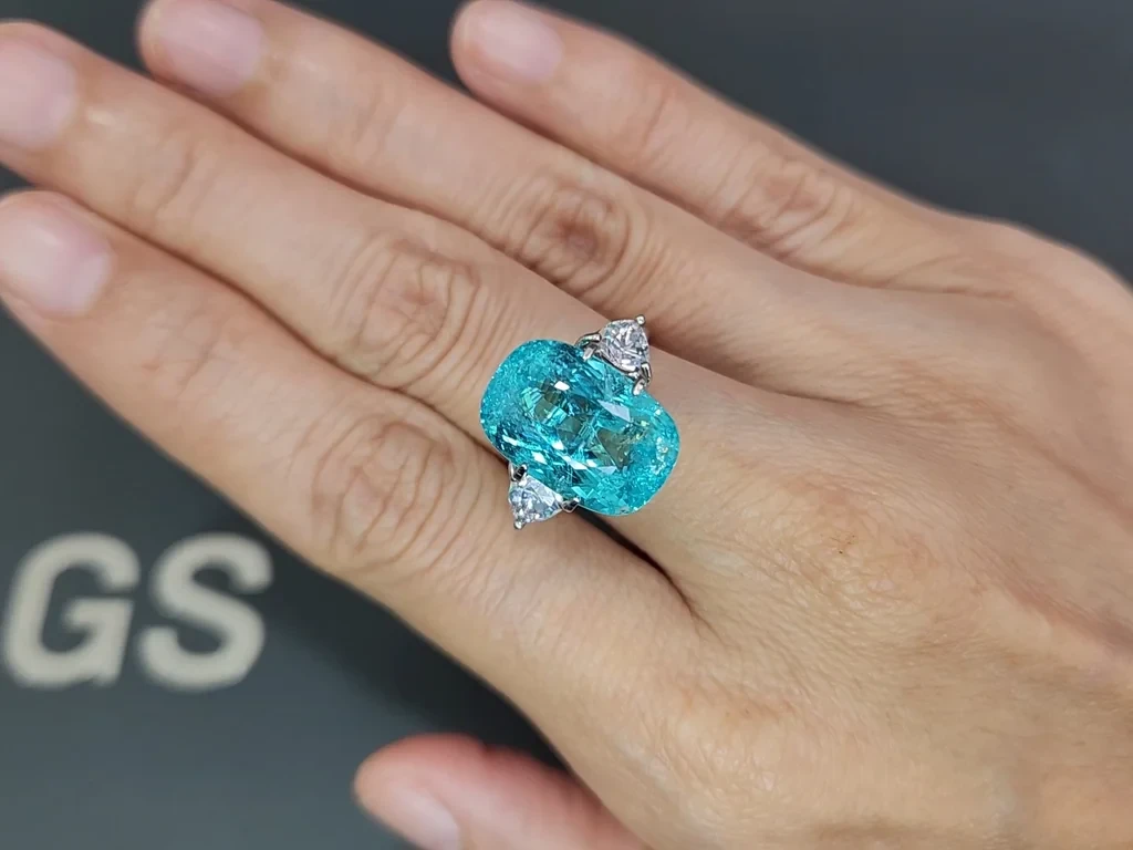 Неоновый зеленовато-голубой турмалин Параиба в огранке кушон 13,12 карат, Мозамбик Изображение №5