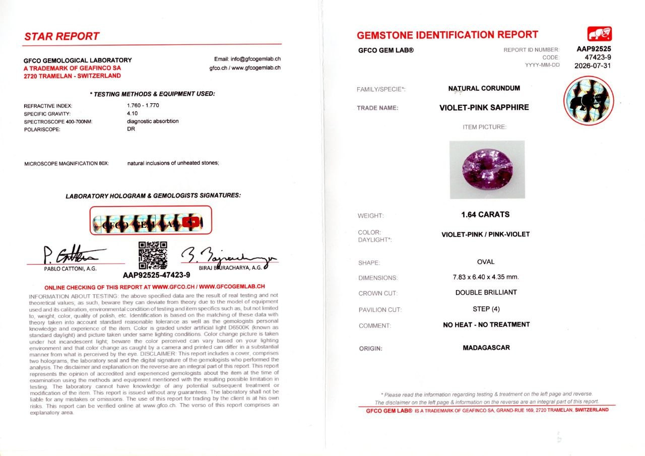 Негретый фиолетово-розовый сапфир в огранке овал 1,64 карат, Мадагаскар Изображение №6
