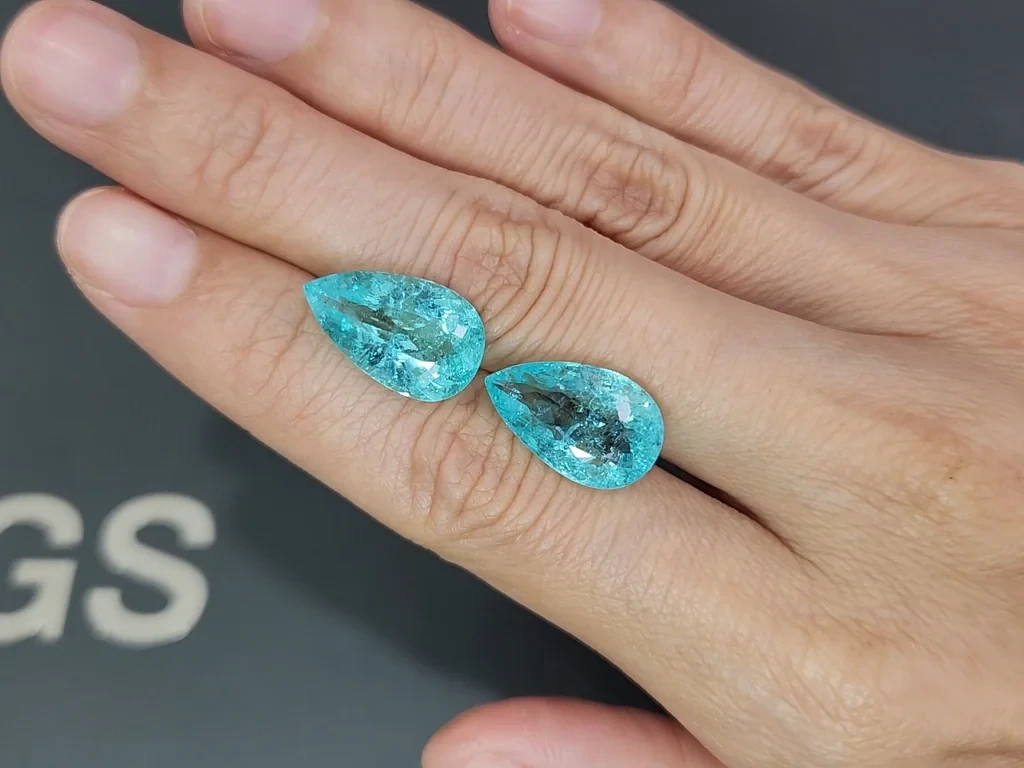 Пара неоновых турмалинов Параиба в огранке груша 13,44 карат, Мозамбик Изображение №2