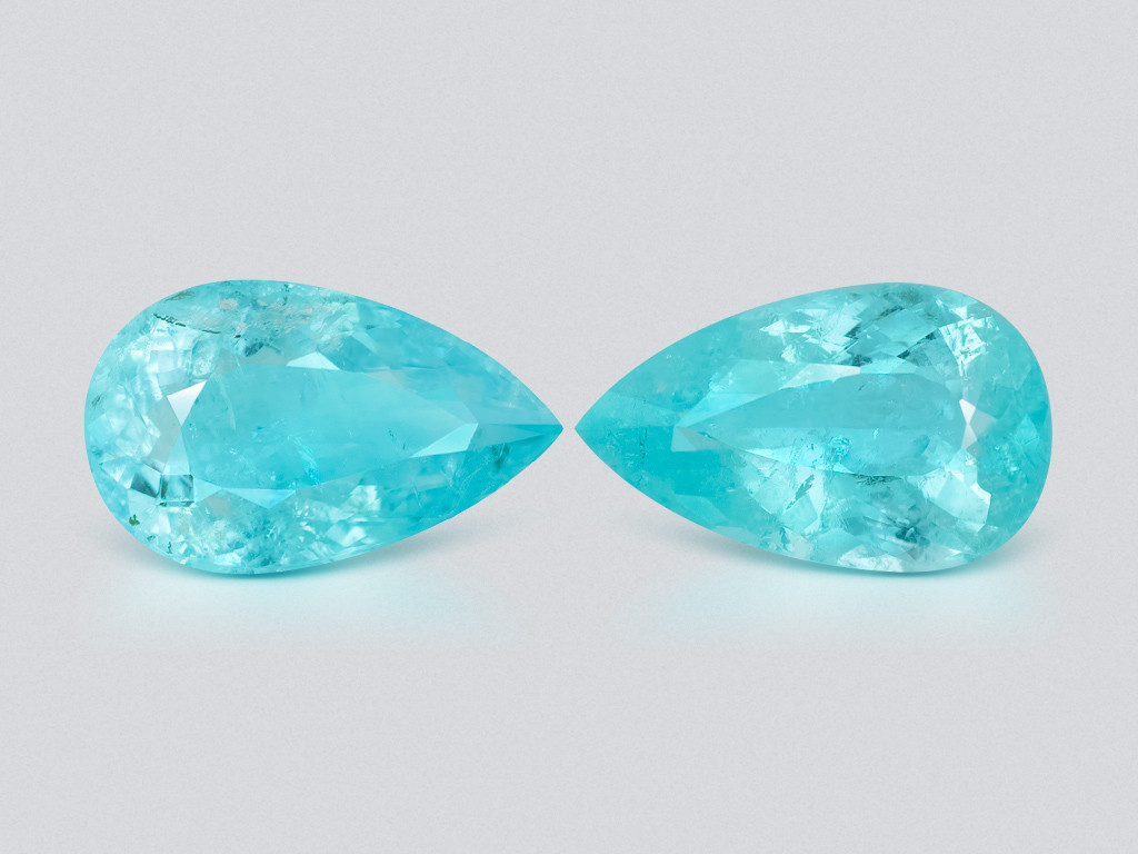 Пара неоновых турмалинов Параиба в огранке груша 13,44 карат, Мозамбик Изображение №1