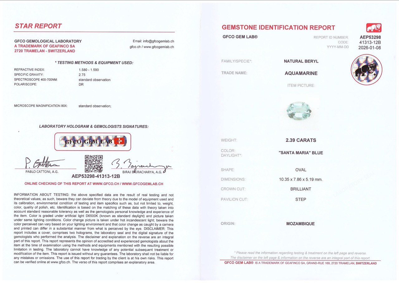 Контрастная пара из аквамарина и турмалина в огранке овал 5,47 карат, Мозамбик, Нигерия Изображение №5