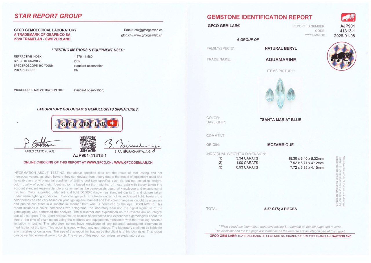 Сет из аквамаринов Santa Maria в огранке груша и маркиз 5,27 карат, Мозамбик Изображение №6