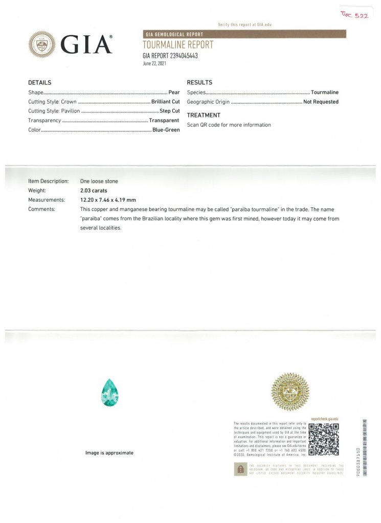 Нежно-голубая Параиба в огранке груша 2,03 карата, Мозамбик, GIA Изображение №4