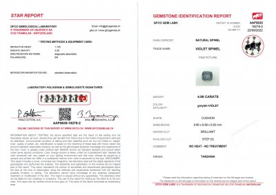 Сертификат Стальная шпинель в огранке кушон 4,99 карат, Танзания