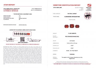 Сертификат Комплект танзанийских оранжево-красных гранатов 11,00 карат