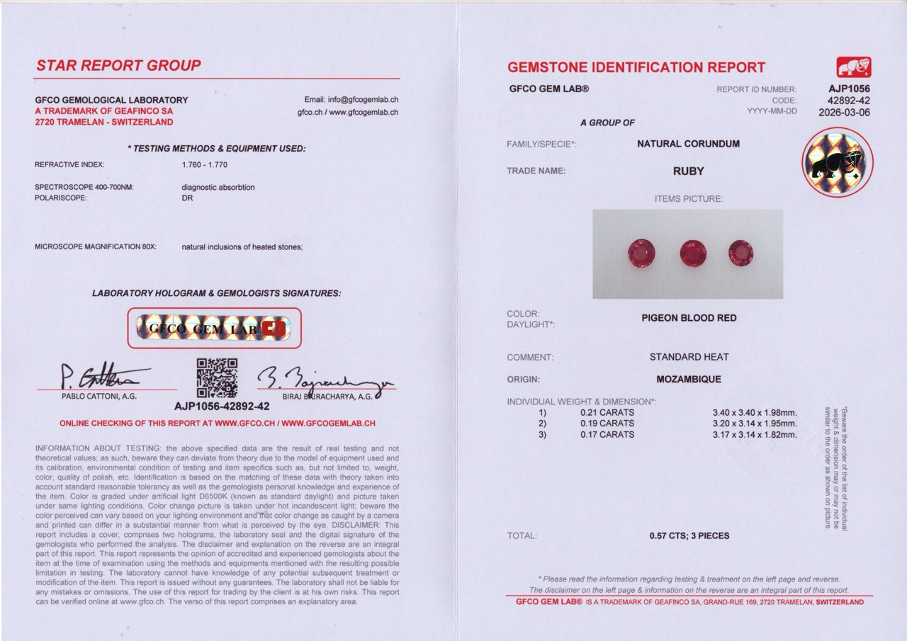 Сет рубинов Pigeon Blood Red в огранке круг 0,57 карат, Мозамбик Изображение №4