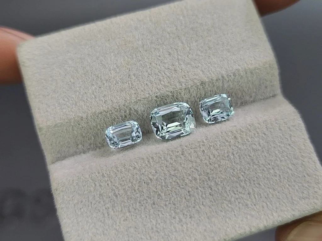 Сет аквамаринов в огранке кушон 2,04 карат, Мадагаскар Изображение №5