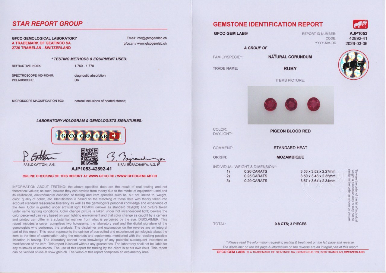 Сет рубинов Pegeon Blood Red в огранке круг 0,80 карат, Мозамбик Изображение №4