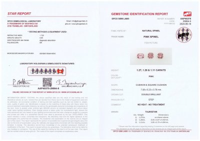 Сертификат Сет из розовой шпинели в огранке кушон 3,64 карат, Таджикистан