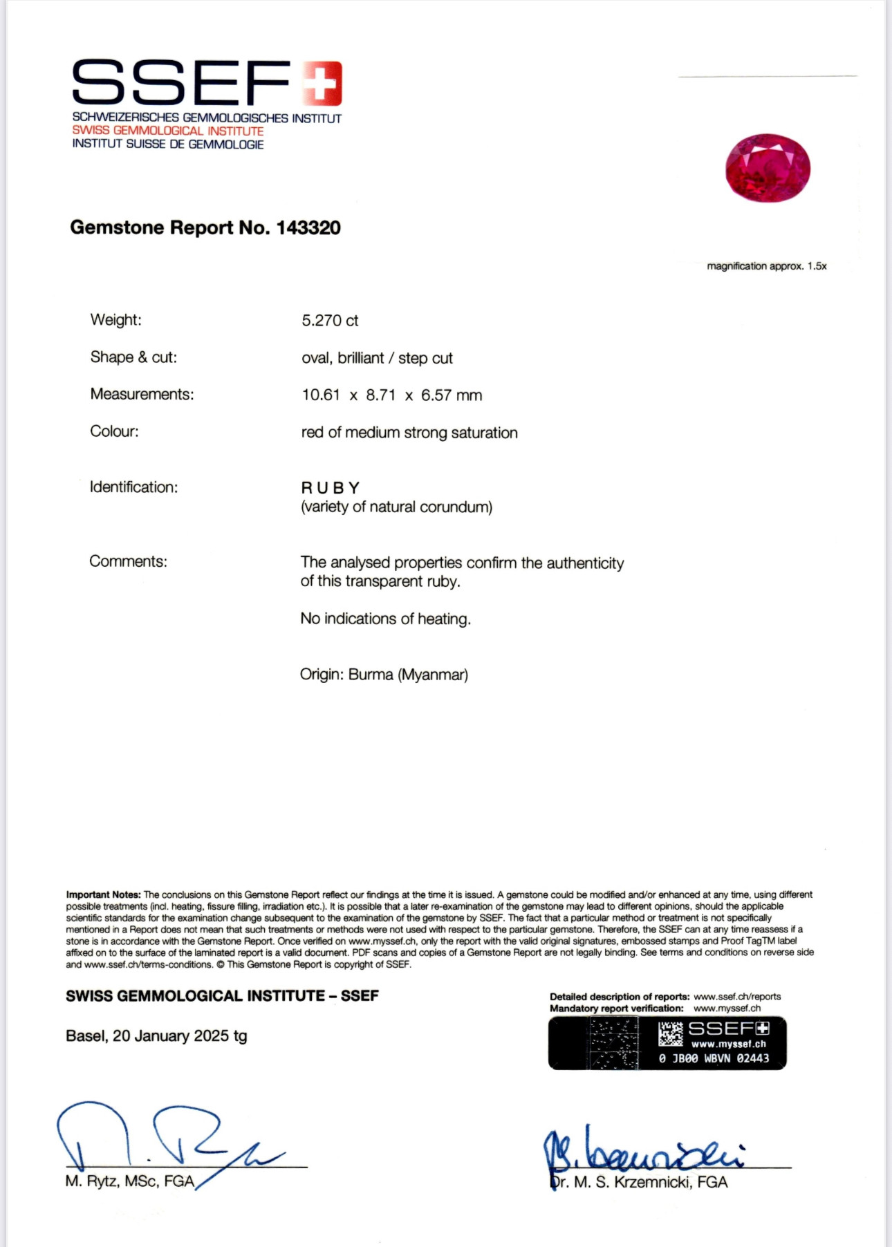 Негретый рубин Pigeon blood в огранке овал 5,27 карат, Бирма (Mogok), GRS, SSEF Изображение №6