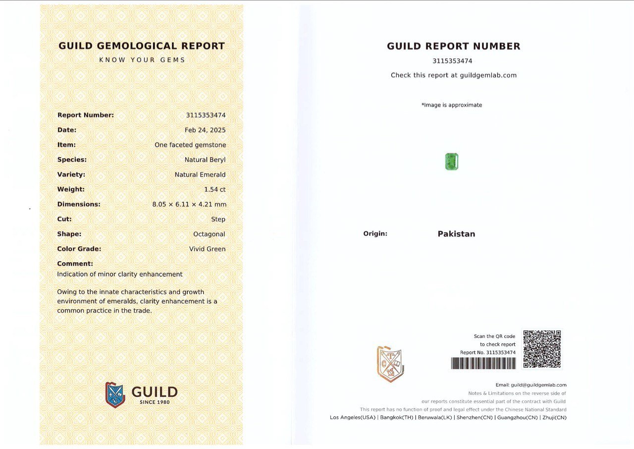 Изумруд Vivid Green в огранке октагон 1,54 карата, Пакистан Изображение №6