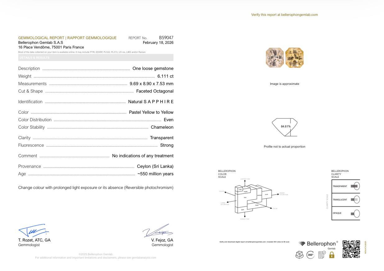 Негретый сапфир Pastel Yellow в огранке радиант 6,11 карат, Шри-Ланка Изображение №6