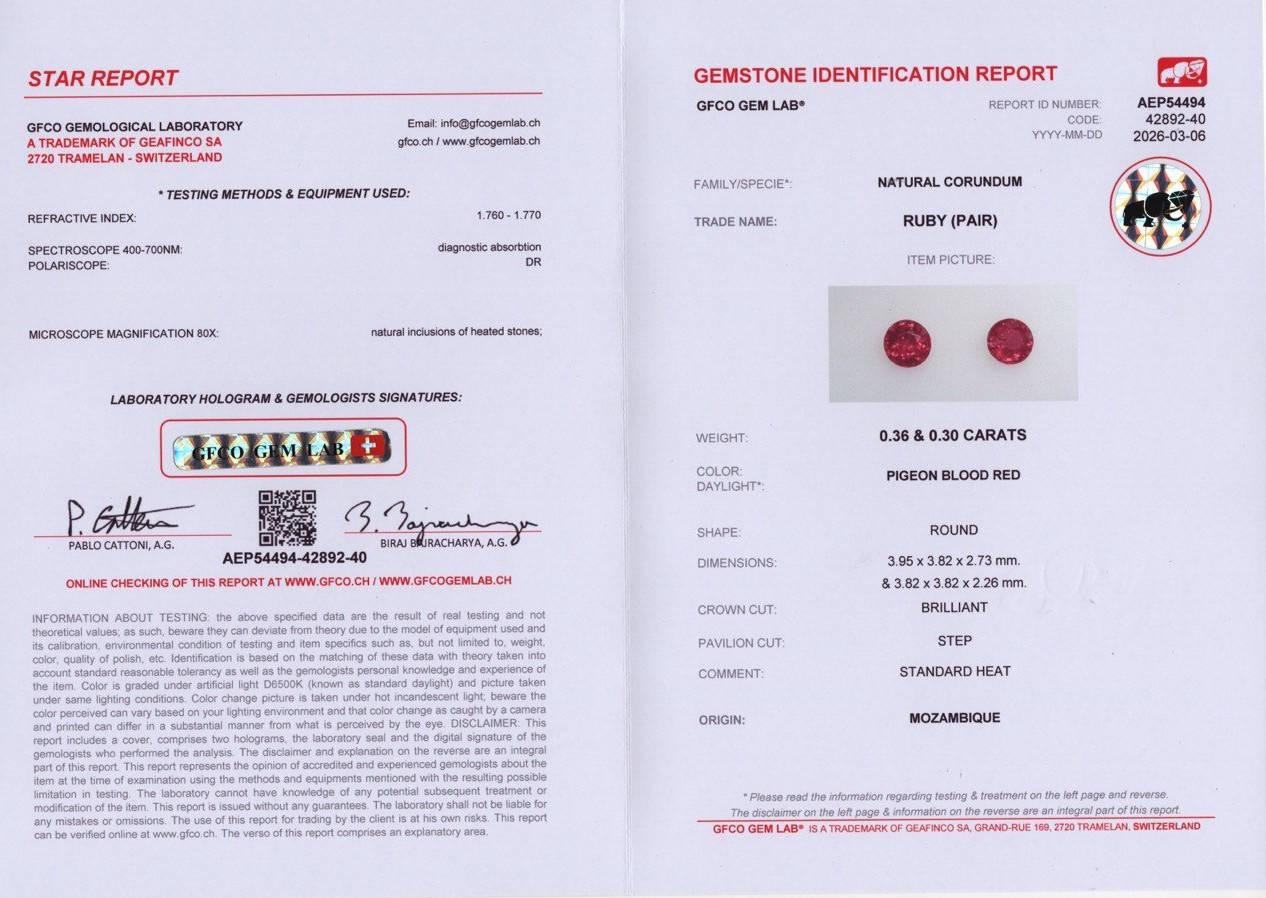 Пара рубинов Pegeon Blood Red в огранке круг 0,66 карат, Мозамбик  Изображение №4