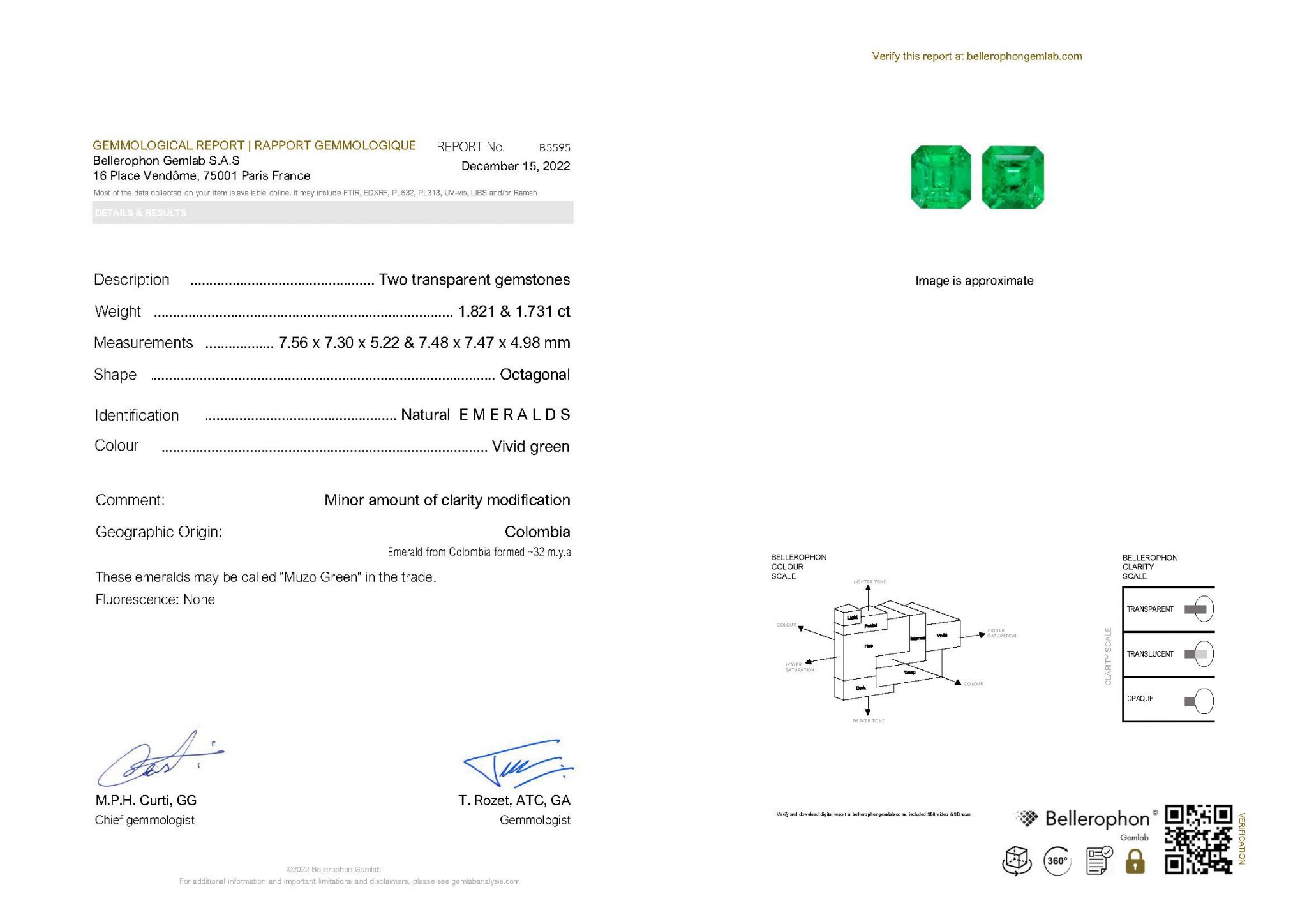 Пара ярких Muzo Green изумрудов в огранке октагон 3,55 карат, Колумбия Изображение №5