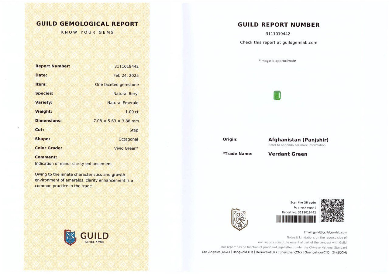 Изумруд Vivid Green в огранке октагон 1,09 карата, Панджшер Изображение №6